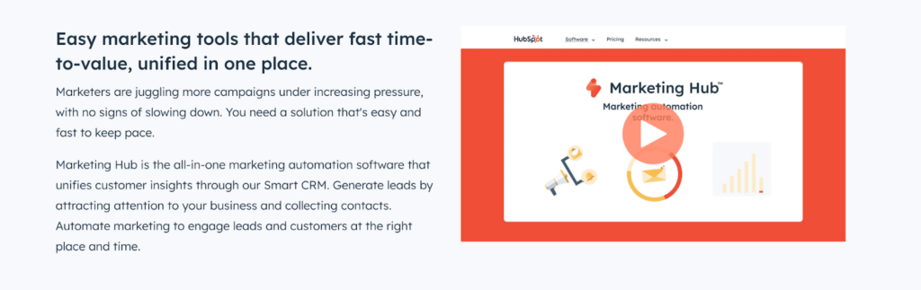 Screenshot from Hubspot Marketing Hub’s website.
