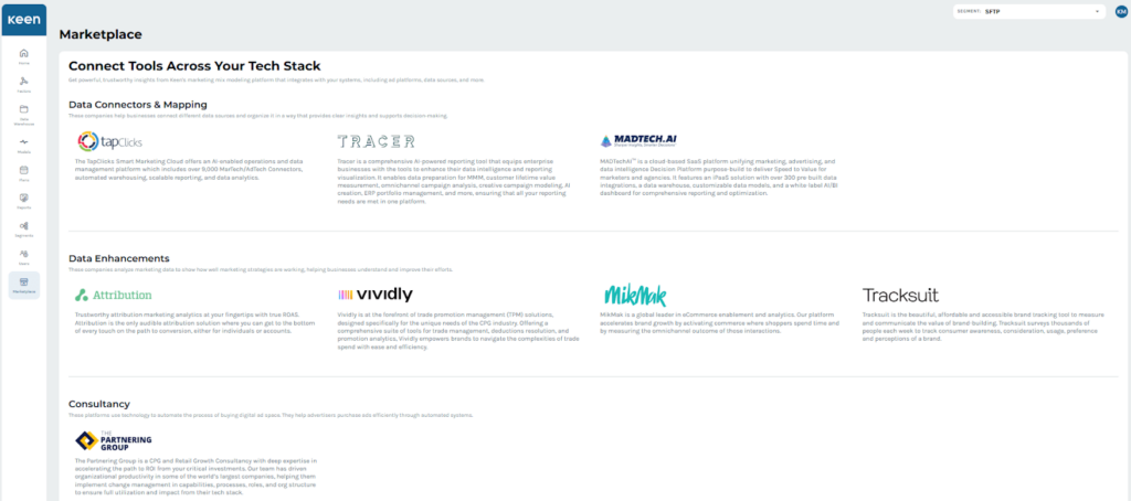 Easy integration of Keen’s media planning tool with third-party platforms.
