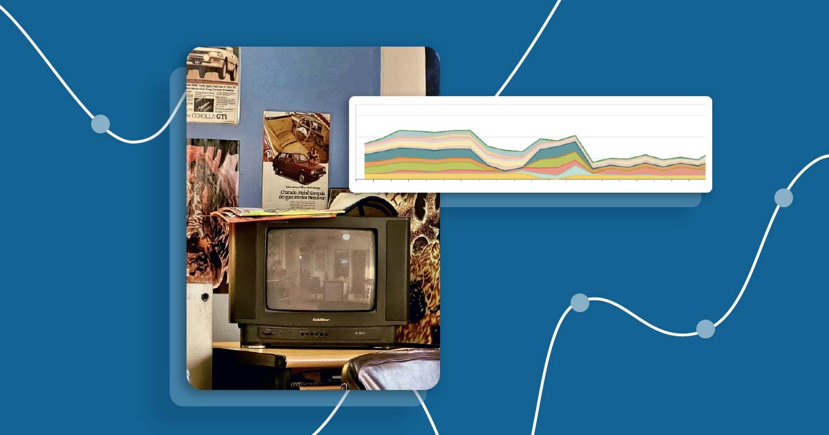 An image of older technology with a graph from modern marketing tool like Keen representing how marketing has changed.