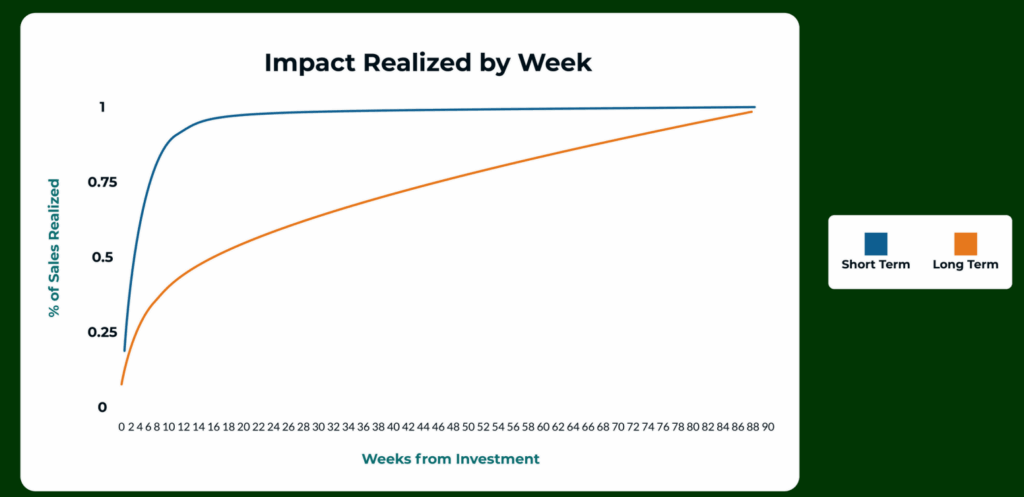 Short-term vs long-term marketing impact decay analysis.
