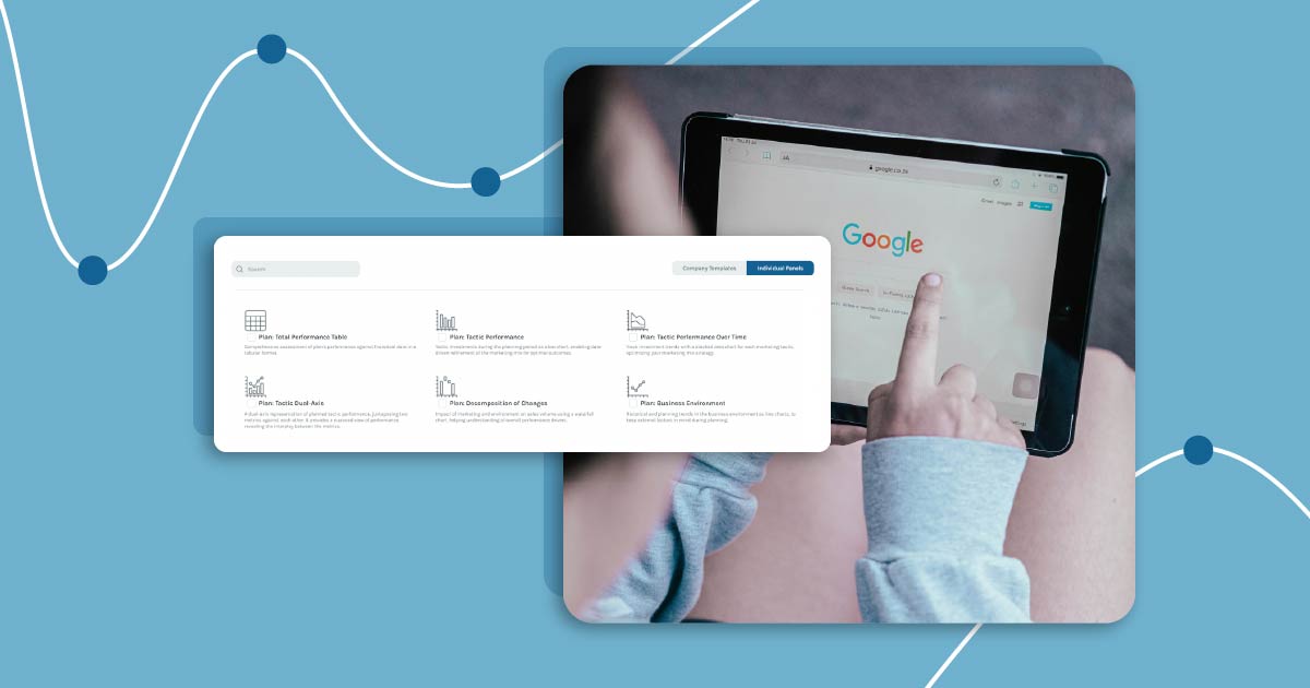A screenshot of Keen platform supporting marketing automation. There is an image of a marketer using an ipad in the background.