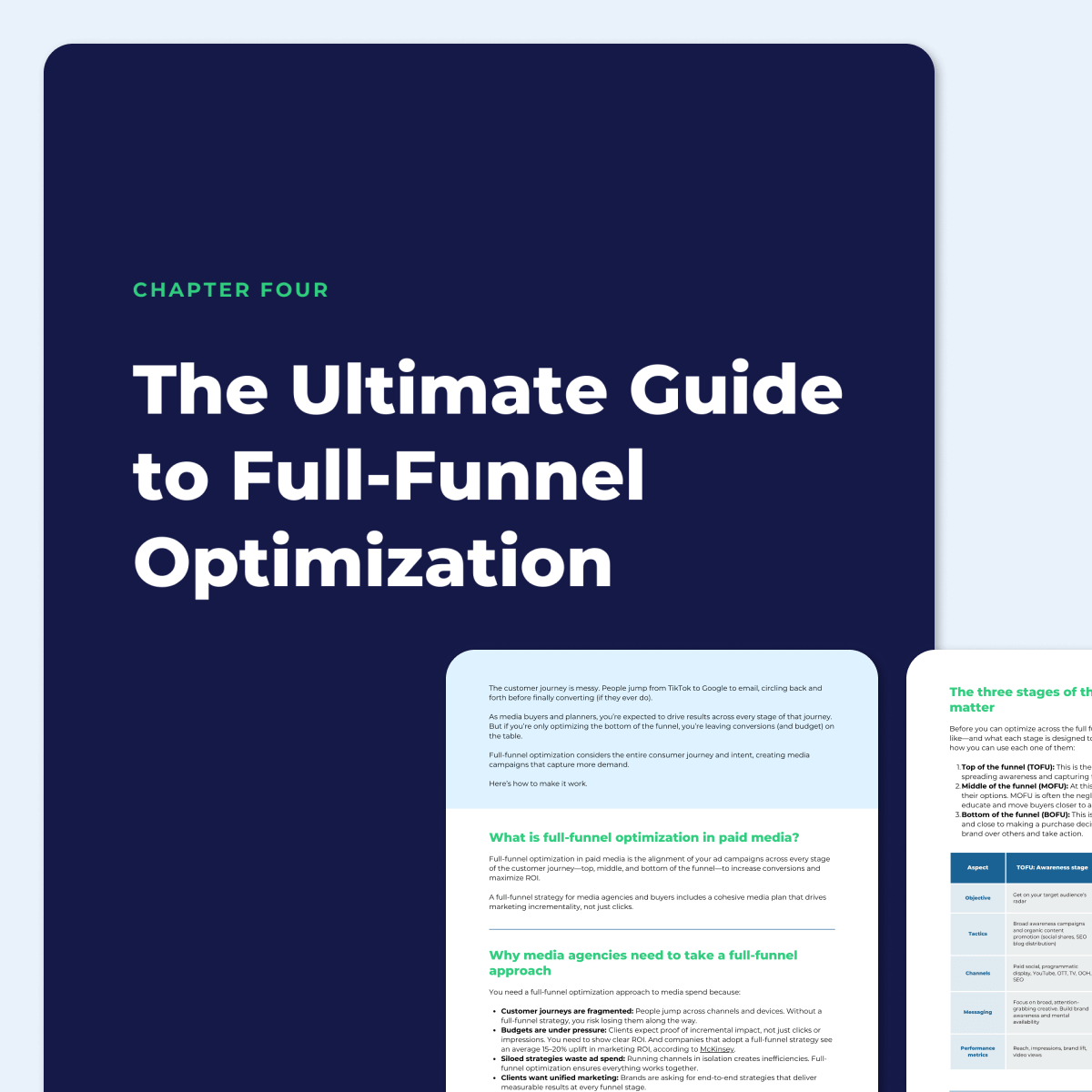 A photo of chapter four "The Ultimate Guide to Full-Funnel Optimization" in the Keen Cross-Channel Media Measurement Playbook