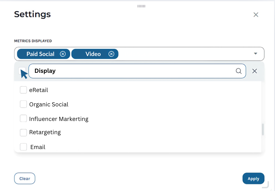 Using Keen’s MMM platform to select different channels in the marketing plan.