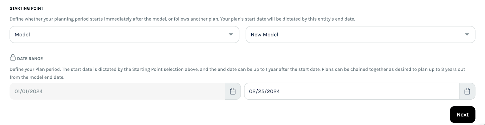 Creating a new marketing plan with a specified date range using Keen’s MMM platform.