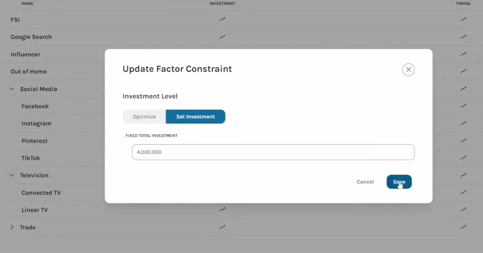 Setting constraints when creating a marketing plan using Keen’s annual planning solution.