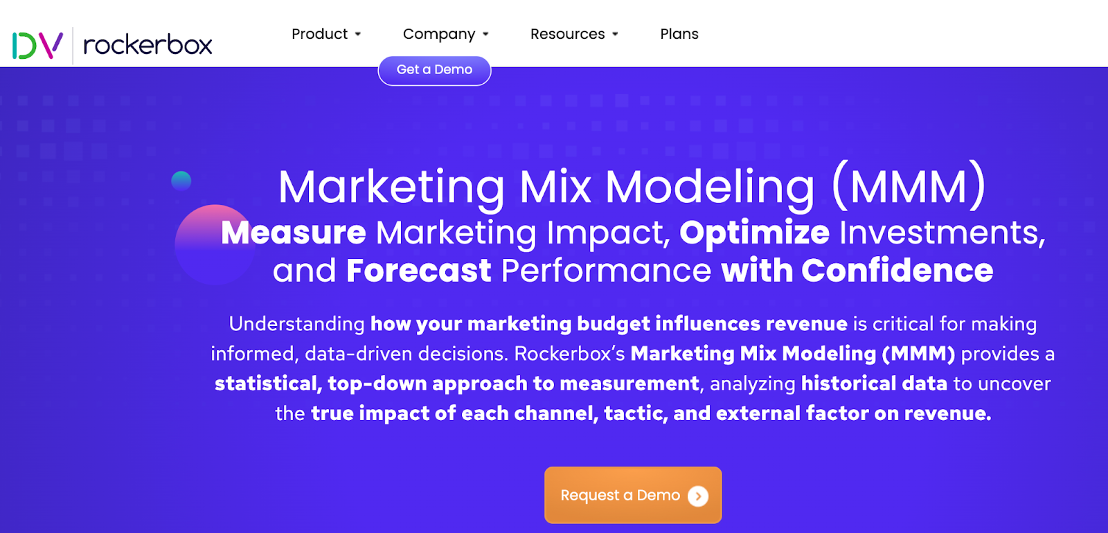 Website screenshot of Rockerbox MMM platform.
