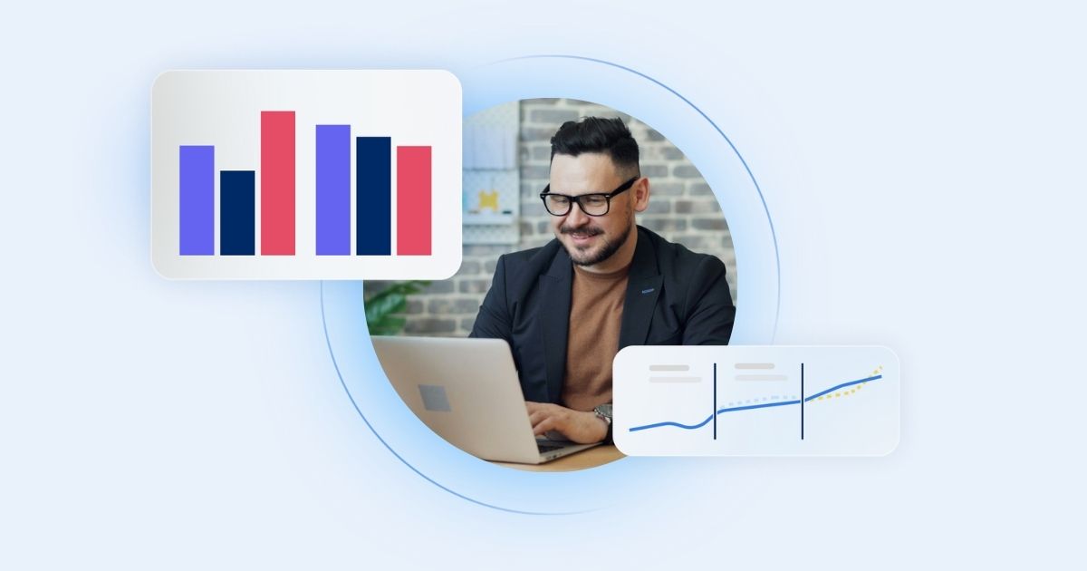 A CMO looking at their marketing dashboard in Keen platform with overlays of graphs and charts from Keen.
